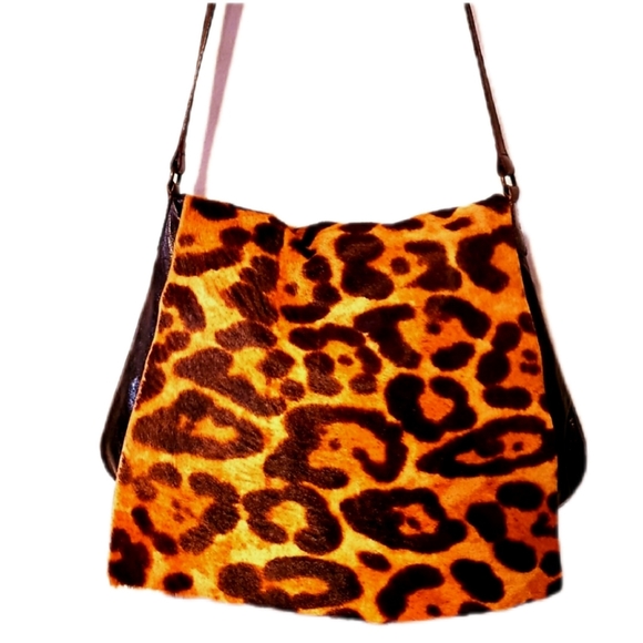 MAURIZIO TAIUTI Leopard Print Calf Hair Blk LTR Messenger- EUC - Picture 1 of 11